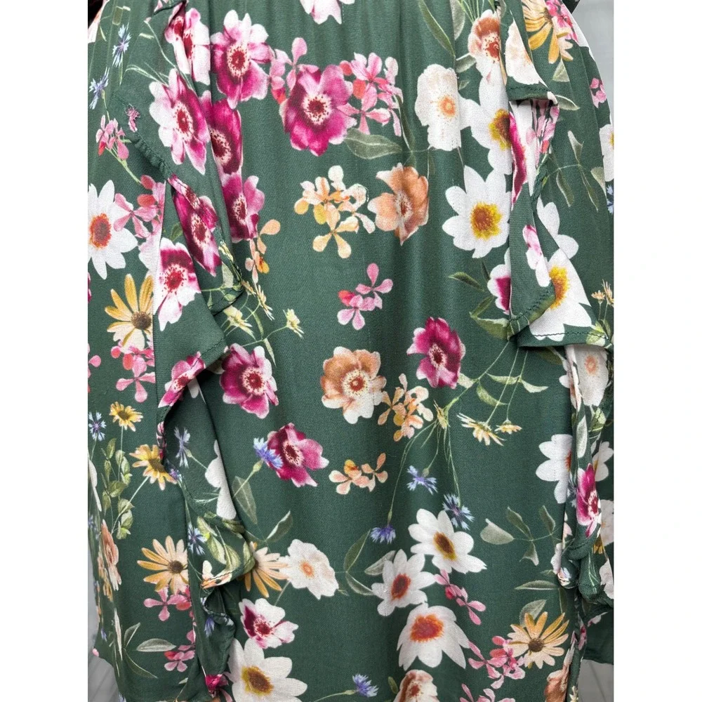 Parker Green Floral Silk Blend Smocked Ruffle Romper Sz S Garden-Party Boho-Chic